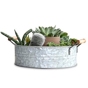 Galvanized Tub, Galvanized Tray with Handles, Galvanized Decor, Galvanized Storage Bins, Farmhouse Decor, Large Planter Plant Mom Gift