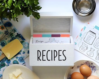 Outshine White Wooden Large Recipe Box with Cards and Dividers | Farmhouse Wood Recipe Box 4x6 Recipe Cards and Box Set