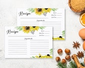 4x6 Sunflower Recipe Cards Set of 50, Double Sided Blank Recipe Cards for 4x6 Recipe Box, Sunflower Bridal Shower Housewarming Gifts Women