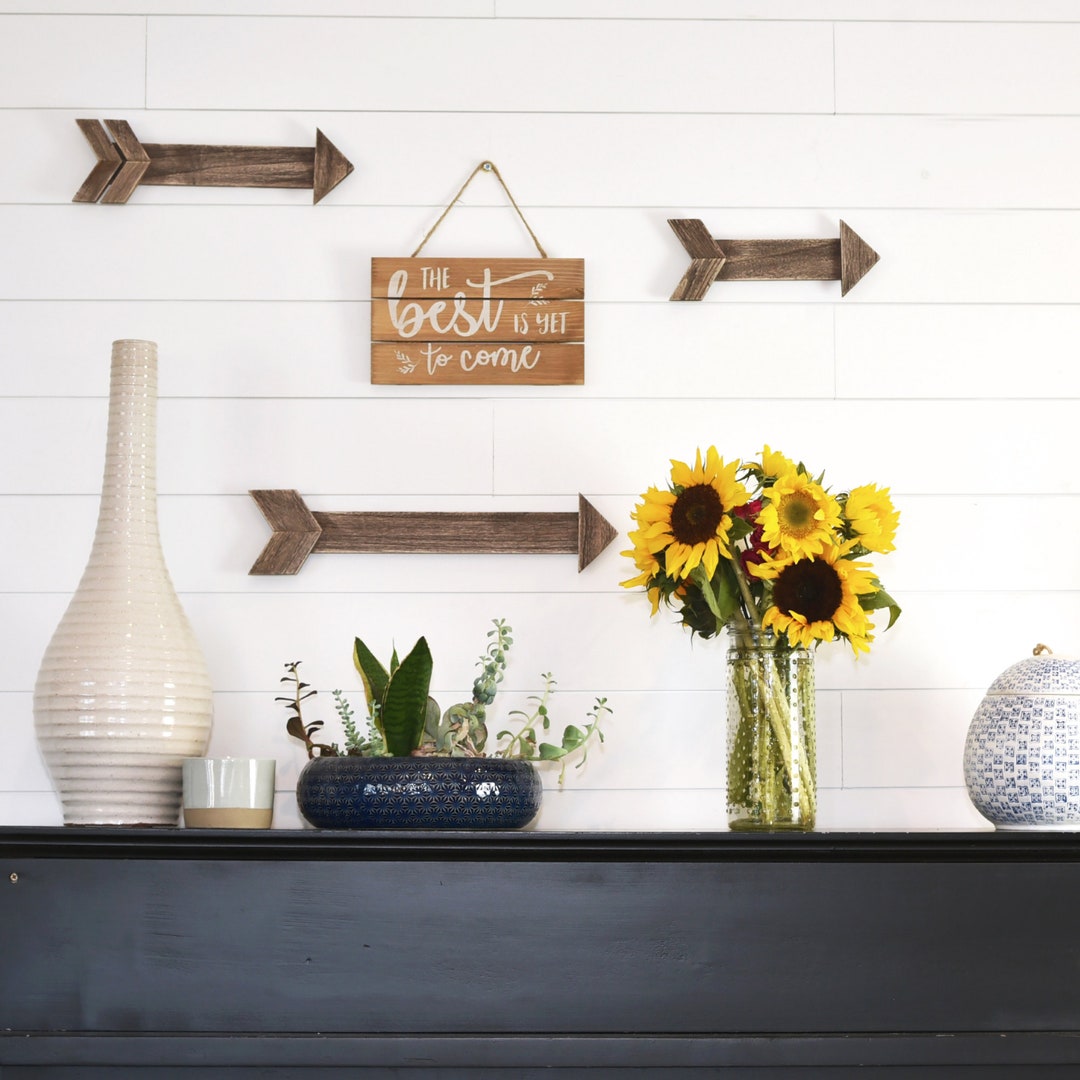 Wooden Arrow Wall Decor, Rustic Brown Wooden Arrow Sign set of 3, Wood