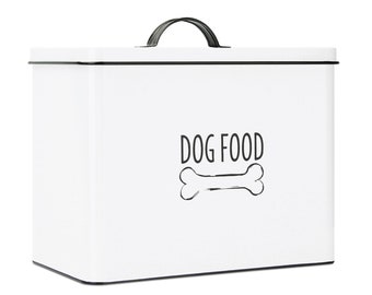 Large Dog Food Storage, Dog Food Container, Farmhouse Pet Food Storage, Metal Dog Food Bin, Dog Treat Jar White Tin Canister, Dog Dad Gift