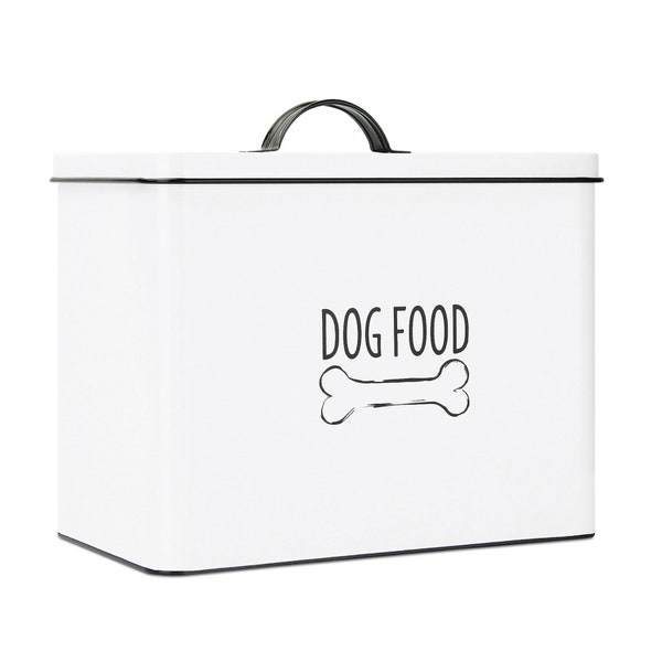 Large Dog Food Storage, Dog Food Container, Farmhouse Pet Food Storage, Metal Dog Food Bin, Dog Treat Jar White Tin Canister, Dog Dad Gift