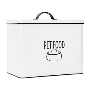 OUTSHINE Farmhouse Pet Food Bin | Large Pet Food Storage Container with Fitted Lid | White Metal Pet Treat Container for Countertop