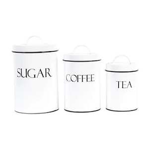 Farmhouse Kitchen Canisters Set of 3, White Kitchen Canister Set for Kitchen Organization, Coffee Container, Tea Sugar Jar, Bridal Shower