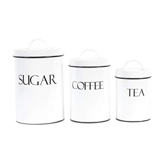 3 Piece Canister Set Coffee Canister Tea Tin Box Sugar Jar Etsy