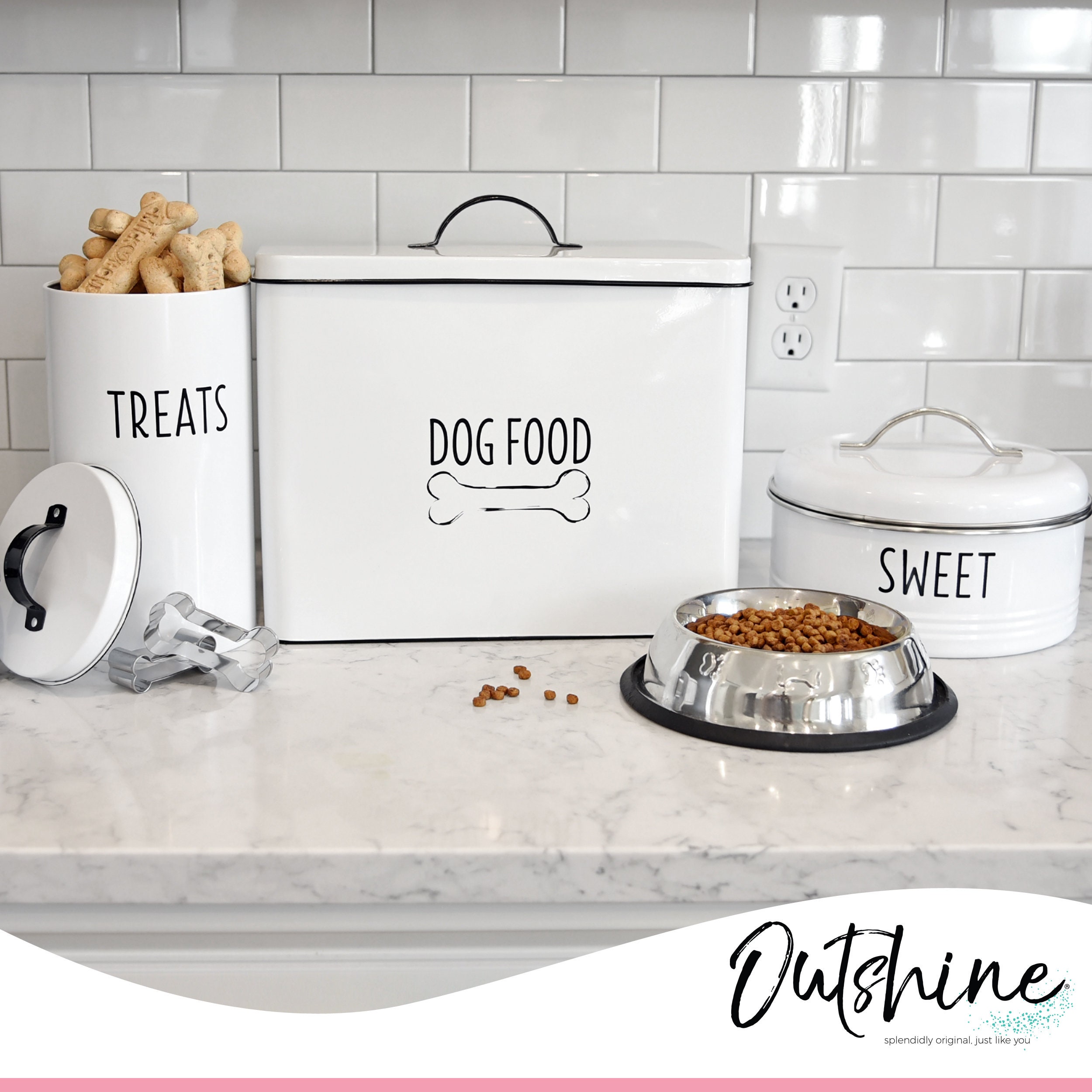 White Dog Food Storage Container Vintage Metal Bin Farmhouse Etsy