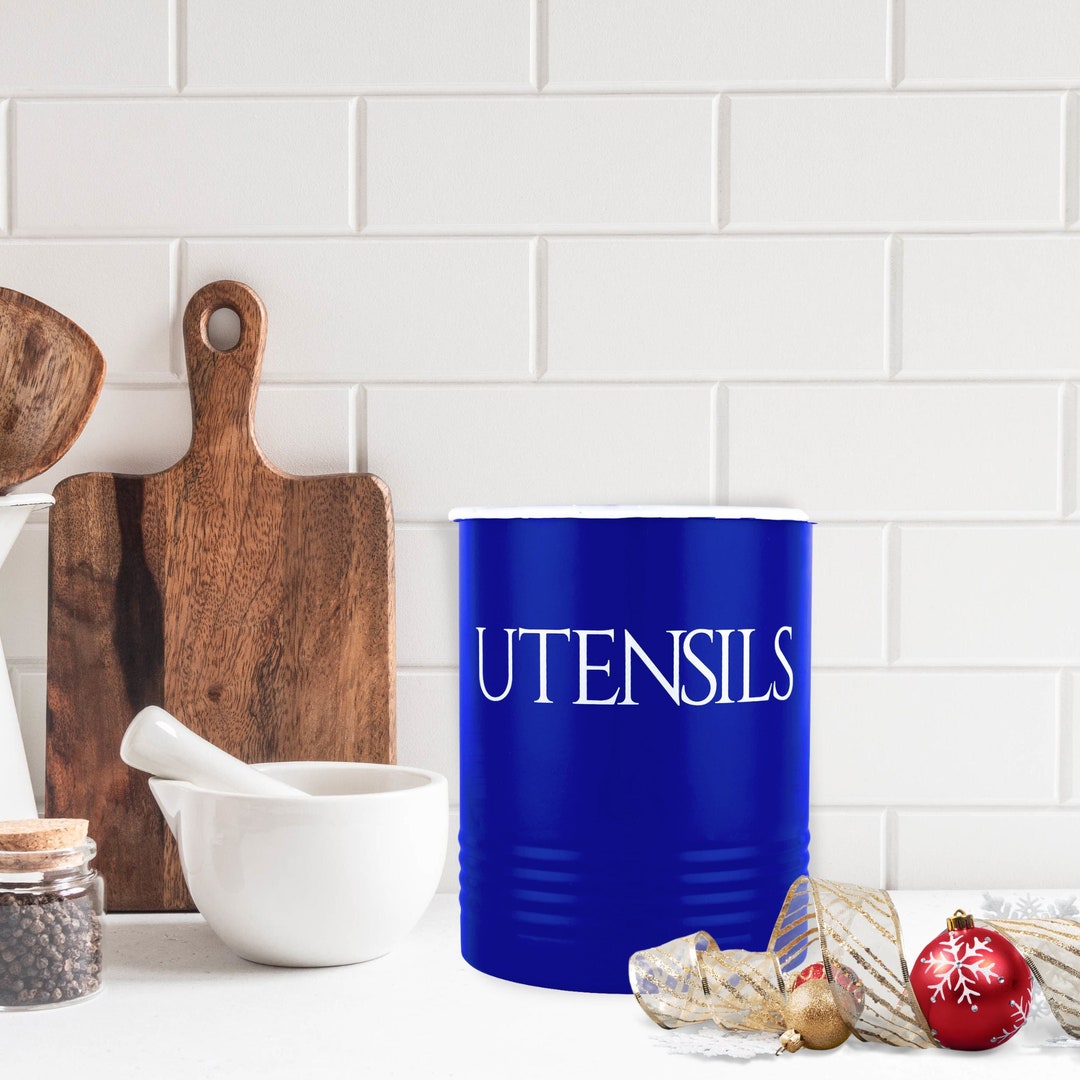 Blue Utensil Crock Vintage Utensil Organizer Christmas Gift Etsy