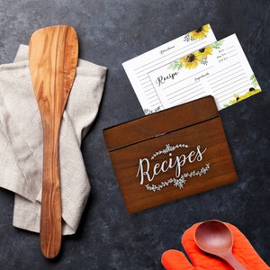 OUTSHINE Wooden Recipe Box with Cards and Dividers | Farmhouse Recipe Box with Card Dividers | Large Wood Recipe Cards and Box Set