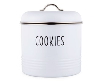 White Metal Cookie Jar with Lid & Cookie Cutters Set, Vintage Cookie Jars, Decorative Cookie Tin, Wedding Cookies Container, Gift for Bakers