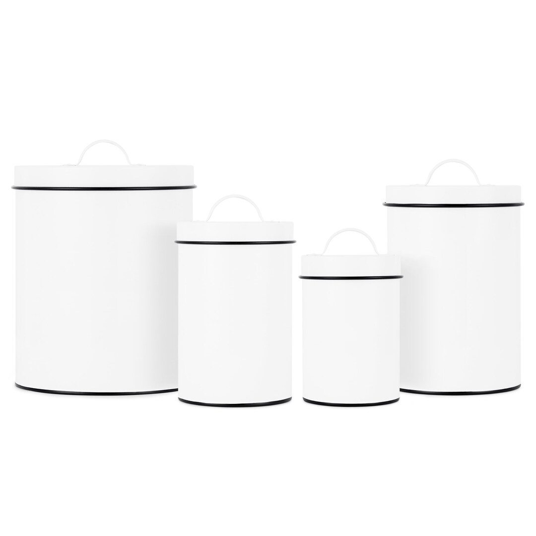 Outshine White Metal Kitchen Flour Canister | Airtight Lids| Farmhouse Canisters