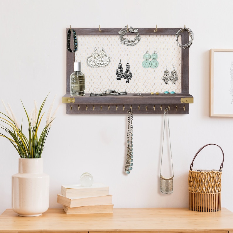 Rustic Jewelry Organizer Wall Mounted Jewelry Display Holder Etsy