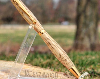 Hand Turned Ballpoint Slimline Pen in Iroko Wood with Chrome Fittings Handmade