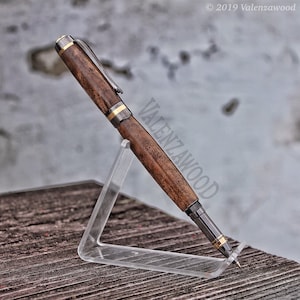 Stylo à bille en bois de noyer noir à l'entrejambe, finition bronze et or, encre noire lisse, stylo roller à capuchon torsadé