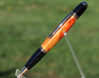 Amber Gold Dark Orange Swirl Shimmer Sparkle Royal Harvest Pen, Black and Gold Hardware, Black Ink, Twist Action Retractable Ballpoint Pen