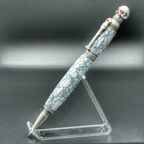 Skull and Bones Marble shops Stone Swirl Pen, Antique Pewter Hardware, Black Ink, Twist Cap Rollerball Pen