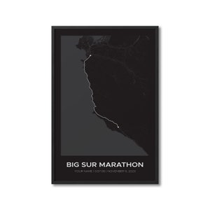Marathon de Big Sur personnalisé, carte du parcours du marathon personnalisé, parcours de la Strava, course sur chenilles, cadeau pour les coureurs, poster de la carte de la course à pied