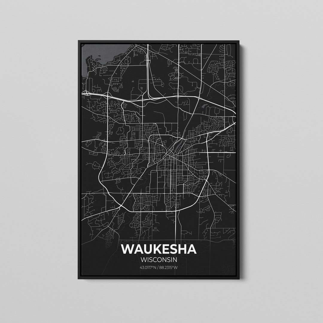 Waukesha Wisconsin City Map Poster Art Map of Waukesha Etsy