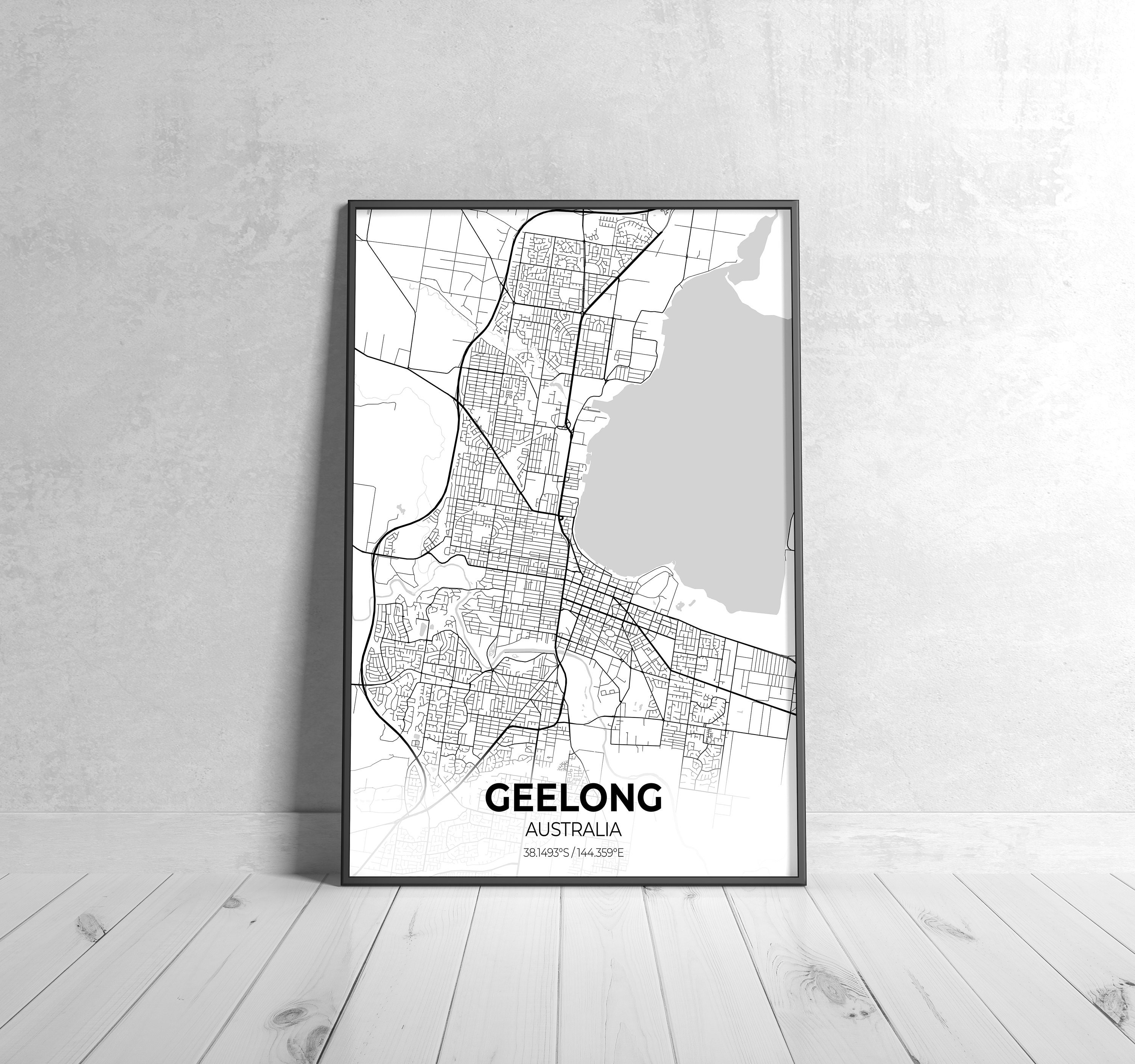 Geelong Australia City Map Canvas Art Map of Geelong Canvas Etsy