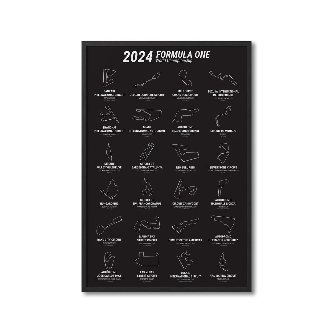 Formula 1 2024 Calendar / Formula 1 2024 Season Tracks Print / - Etsy ...