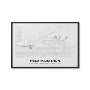 Impression personnalisée du marathon de Mesa, carte du parcours du marathon personnalisé, parcours de la Strava, course sur chenilles, cadeau pour les coureurs, poster de la carte de la course à pied