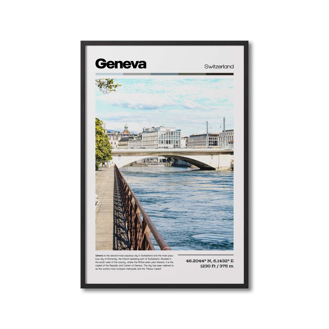 Geneva Switzerland Digital Oil Paint Travel Print Geneva Etsy
