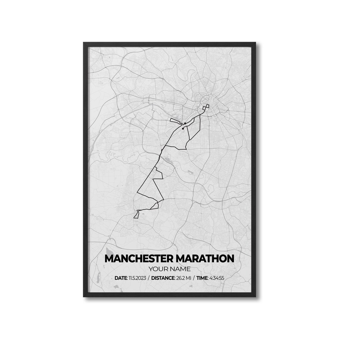 Custom Manchester Marathon, Personalized Marathon Route Map, Strava