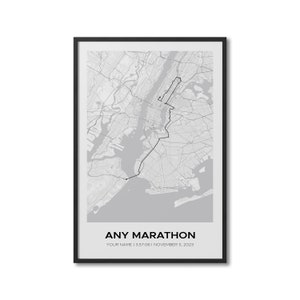 Aangepaste marathonafdruk, elke marathon aangepaste, gepersonaliseerde marathonroutekaart, Strava-route, bijgehouden run, cadeau voor lopers, hardloopkaartposter