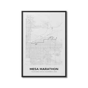 Impression personnalisée du marathon de Mesa, carte du parcours du marathon personnalisé, parcours de la Strava, course sur chenilles, cadeau pour les coureurs, poster de la carte de la course à pied