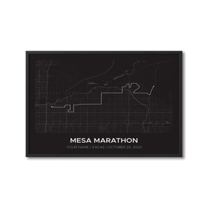Impression personnalisée du marathon de Mesa, carte du parcours du marathon personnalisé, parcours de la Strava, course sur chenilles, cadeau pour les coureurs, poster de la carte de la course à pied