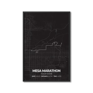 Impression personnalisée du marathon de Mesa, carte du parcours du marathon personnalisé, parcours de la Strava, course sur chenilles, cadeau pour les coureurs, poster de la carte de la course à pied