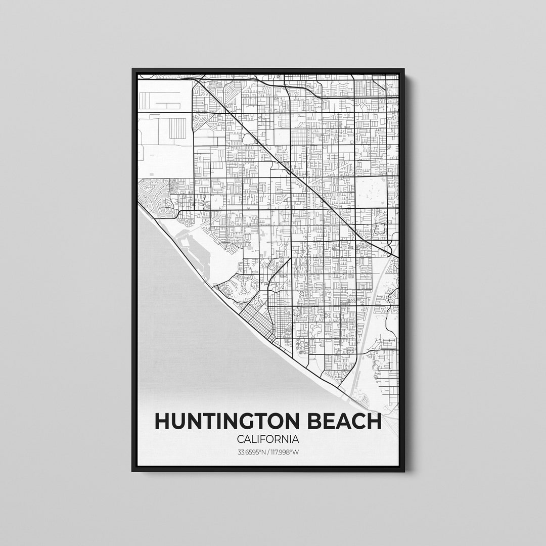 Huntington Beach City Map Poster Art, Map of Huntington Beach, Poster City Map Art, City Map
