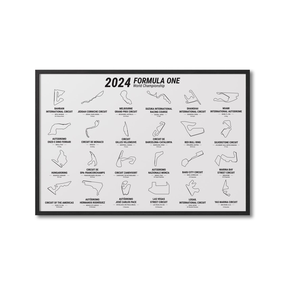 Formula 1 2024 Calendar / Formula 1 2024 Season Tracks Print / - Etsy