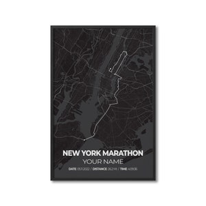 Aangepaste marathonprint New York, gepersonaliseerde marathonroutekaart, Strava-route, bijgehouden run, cadeau voor lopers, poster hardloopkaart