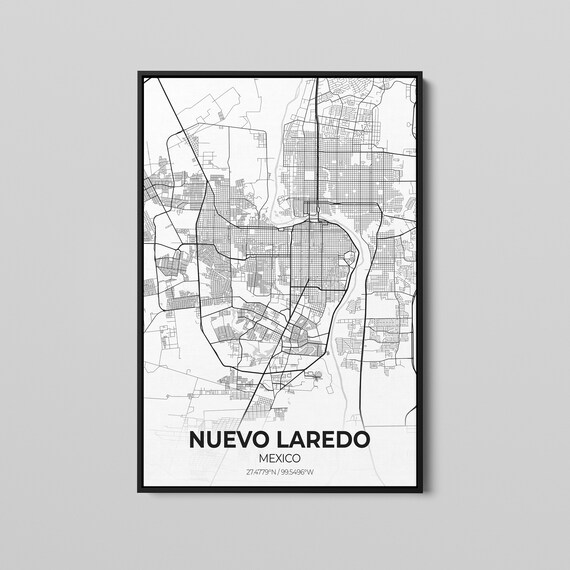 Nuevo Laredo Mexico City Map Canvas Art Map of Nuevo Laredo Etsy
