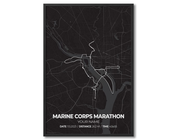Custom Marine Corps Marathon, Personalized Marathon Route Map, Strava Route, Tracked Run, Gift for Runners, Running Map Poster