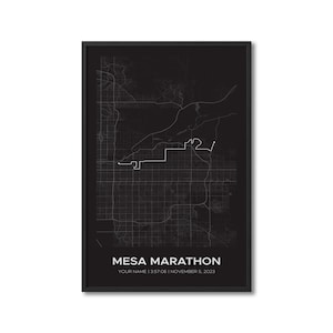 Impression personnalisée du marathon de Mesa, carte du parcours du marathon personnalisé, parcours de la Strava, course sur chenilles, cadeau pour les coureurs, poster de la carte de la course à pied