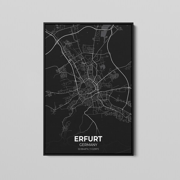 Erfurt Germany City Map Poster Art, Map of Erfurt, Poster City Map Art, City Map Poster Gift, Ready to Hang Poster Art