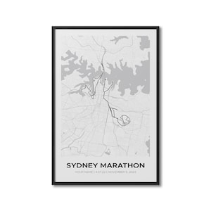 Custom Sydney Marathon, Personalized Marathon Route Map, Strava Route, Tracked Run, Gift for Runners, Running Map Poster