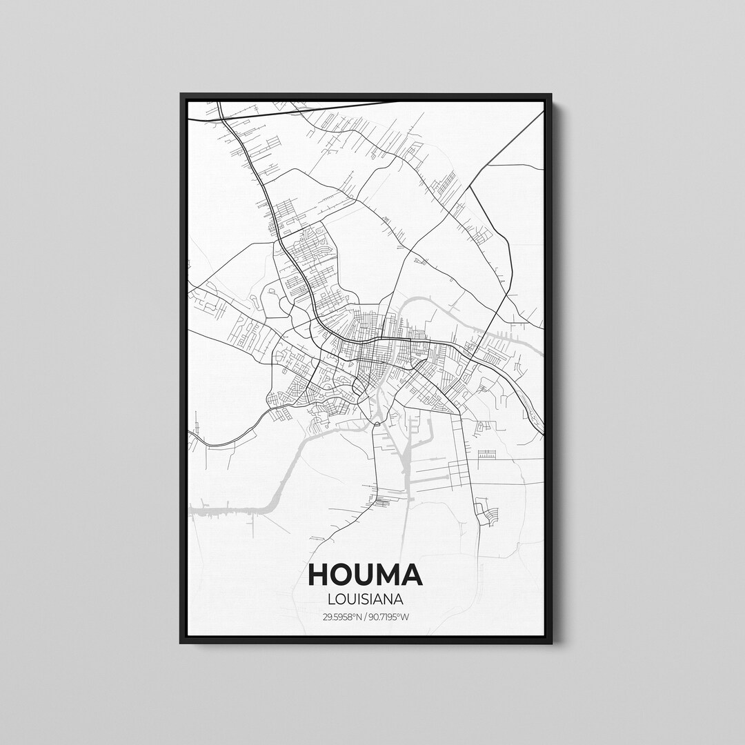 Houma Louisiana City Map Poster Art Map of Houma Poster City Etsy