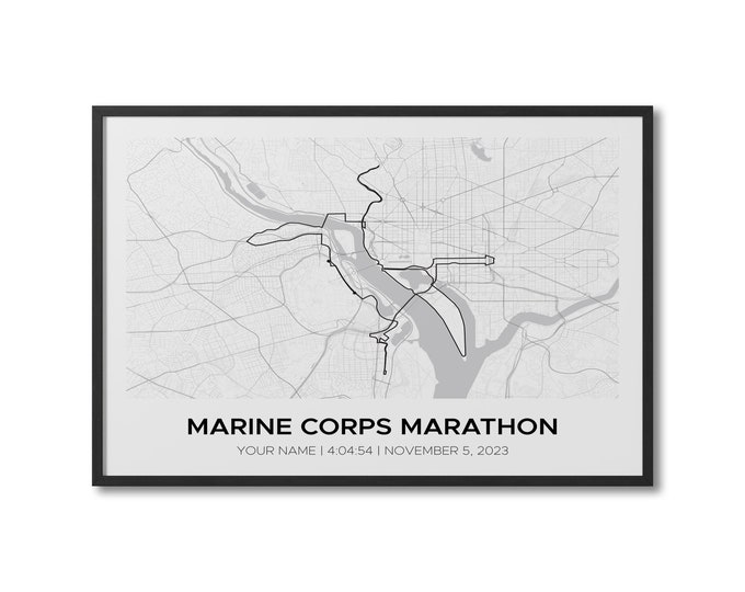 Custom Marine Corps Marathon, Personalized Marathon Route Map, Strava Route, Tracked Run, Gift for Runners, Running Map Poster