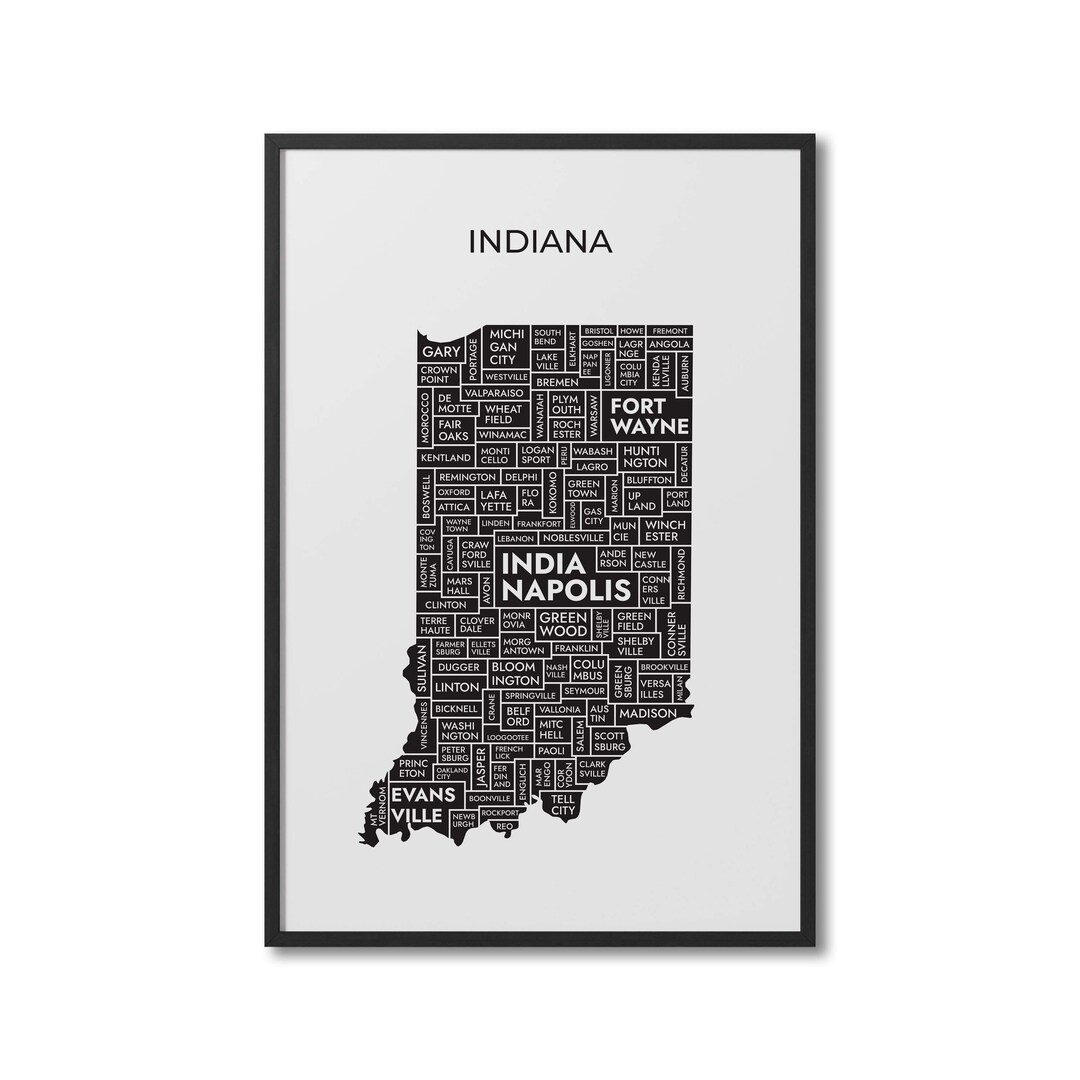 Indiana State Map Print Indiana Travel Art Indiana Travel Etsy