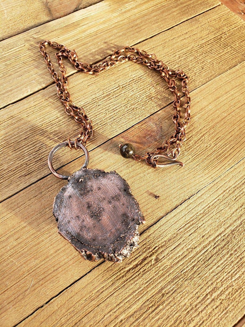Labradorite wood pendant conversation piece electroformed rustic and organic