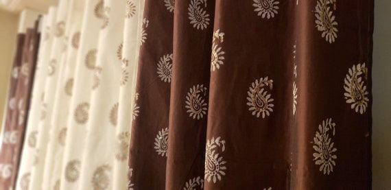 Handcrafted Silk Curtains Royal Brown And Light Cream Beige Etsy