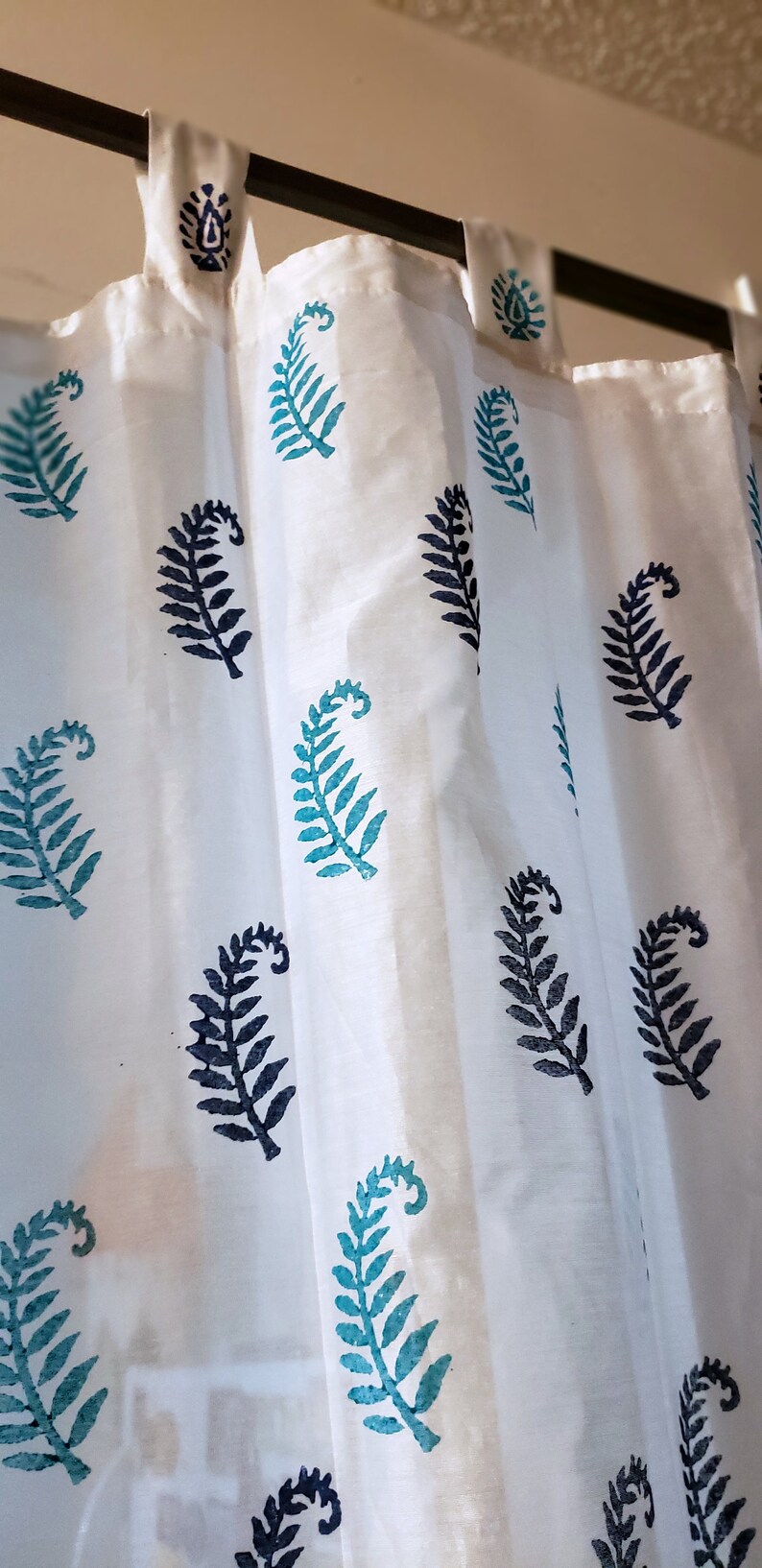 Handcrafted Panel Drapes Ethnic Pattern Royal Blue and Light Turquoise Indian Design Room Divider Sheer Silk Curtain