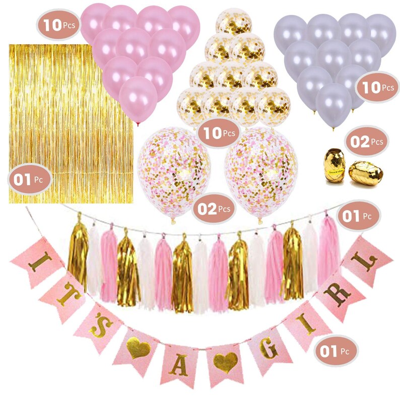 Girls Baby Shower Decorations Kit Pink Gold Theme Decor Set Etsy