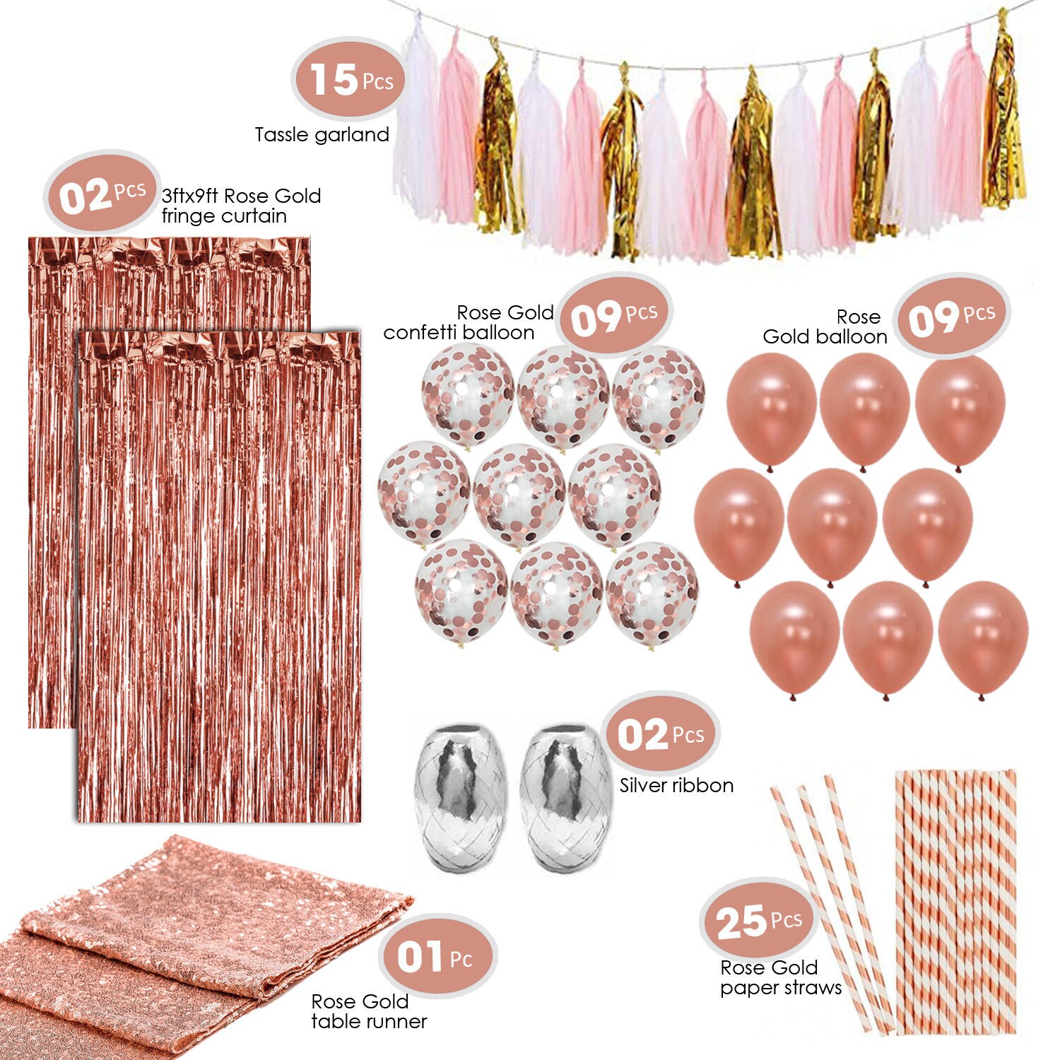 Artunique 63pc Rose Gold Party Decorations Kit | Rose Gold Latex and …