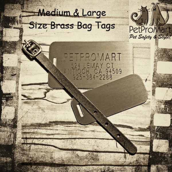 Personalized Satin Brass Luggage Tags - 3 Sizes | Custom Engraved ID Tags | Premium Brass Bag Tags