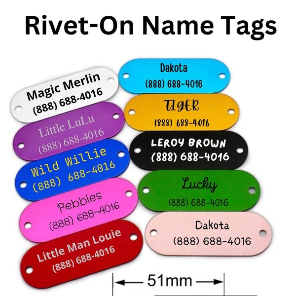 Premium Aluminum Rivet Tags (With Rivet Options) | Custom Personalized Engraving Collar Pet ID Tag | Dog Collar Name Plate