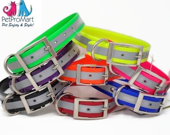 Collar reflectante BioThane para perros: collar de caza impermeable y personalizado