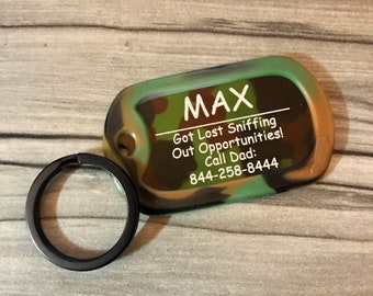 Placa de identificación de camuflaje grabada personalizada, estilo militar, fabricada en EE. UU.